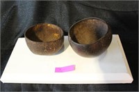 2 Hand Carved Coconut Cups