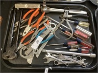 Wrenches, screwdrivers, pliers, asst. tools.