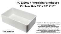 Porcelain Farmhouse Kitchen Sink 33x20x10