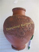 ORIENTAL VASE - DRAGONS IN CLOUDS; CLAY; 10"H X