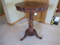 3-LEG HAND-CARVED WOOD STAND (TABLE?); DRAGON