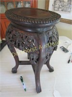 ORIENTAL WOOD-STAND CARVED; WOOD-TOP; OVAL; 20"H