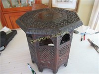 ORIENTAL WOOD-STAND CARVED; WOOD-TOP; 14.5"H X