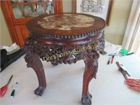 4-LEG WOOD CARVED ORIENTAL STAND W/ CLAW & BALL