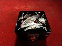 Quality Jewelry box. Carved mother of pearl bird.