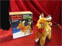 Vintage Red Nose reindeer w/box. Battery