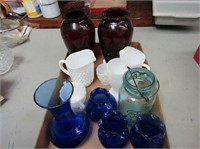 Red/White and Blue Vintage glass ware lot.