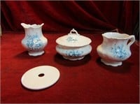Antique Laughlin pottery set. Blue flowers.