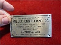 Miller engineering co contractor sign.4" by 2.5"