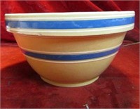Antique Yellowware blue/white banded  mixing bowl.