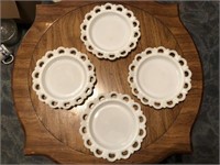 Four Vintage Milk Glass Reticulated Saucers