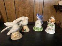 Assorted Pair of Ceramic Doves & Bird Bells
