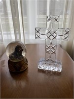 Vintage Snow Globe & Cut Glass Cross
