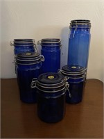 Collection of Cobalt Blue Cannisters w/ Balewire