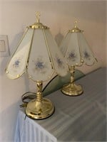 Pair of Decorative Brass Plated & Glass Panel Lamp