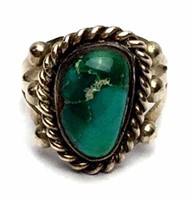 Turquoise Native American Sterling Ring Signed LB