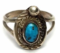 Turquoise Sterling Ring Signed JS