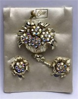 3 Piece Brooch and Earring Set by Cora