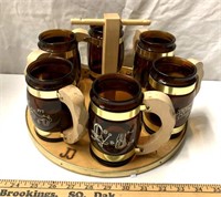 Western theme glass mugs and carrier
