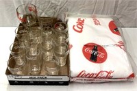Coca-Cola glasses and throw blanket