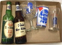 Paps blue ribbon glasses/beer bottles