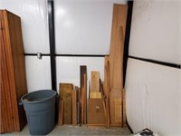 Assorted Lumber & Trash Can