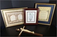 4 Pc Spiritual Framed Decor, Jesus on Cross