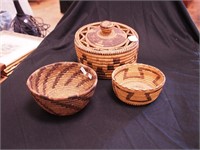 Three Native American-style woven baskets: