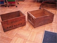 Two vintage wood explosives boxes, both Illinois