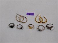 Sterling Silver Hoop Earrings & Costume Rings