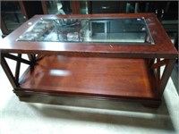 Modern glass top "Coffee" table,dark wood,