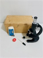 Vintage Microscope w/ Slides and Crate