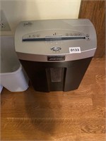 Paper Shredder with 2 small, white garbage cans