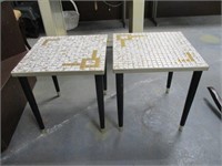 Pair of Wood and Tile Top Accent Tables