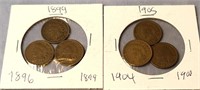 Set of 6 Indian Head Pennies 1896, 99, 99 & 1900,