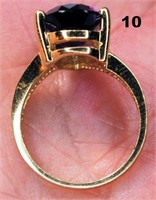 Gold Ring (Marked LGP 14K) Large Purple Pear Shape