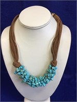 Turquoise Stones and Leather Necklace