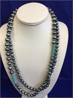 Gray and Turquoise Beaded Necklace