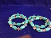 2 Sets of Turquoise & Crystal Bracelets