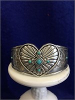 Brighton Silver Heart & Turquoise Cuff Bracelet
