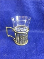 Vintage Etched Coca Cola Glass w/Metal Holder
