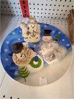Snowman plate and figurines