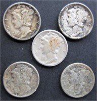 Five Mercury Dimes