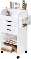 Rolling Craft Storage Cart with 3 Drawers, White,