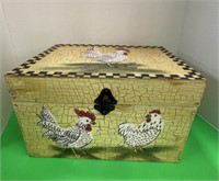 SMALLER WOOD BOX WITH CHICKEN DECOR