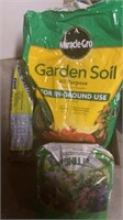 2 OPENED BAGS GARDEN SOIL AND PLASTIC SHEETING
