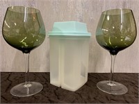 Tupperware Pickle Container & Wine Glasses