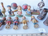 17 misc. figures including the 5 wooden dolls