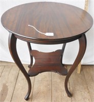 Round wooden lamp/plant stand with under  shelf,