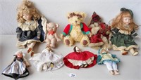 9 items including dolls and bears